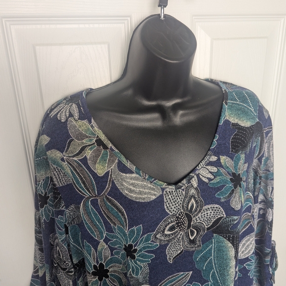Alfred Dunner Blue and Green Floral Blouse - Picture 2 of 4